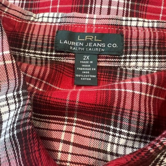 Ralph Lauren Red, White & Black Plaid Long Sleeve Blouse Size 2X - Picture 10 of 10